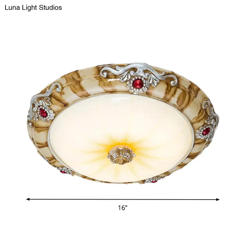LED Flush Mount Countryside Glass Ceiling Lamp in Brown - 14"/16"/19.5" Width for Bedroom