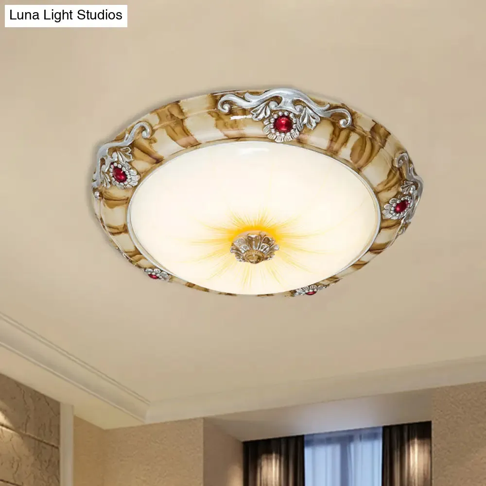 LED Flush Mount Countryside Glass Ceiling Lamp in Brown - 14"/16"/19.5" Width for Bedroom