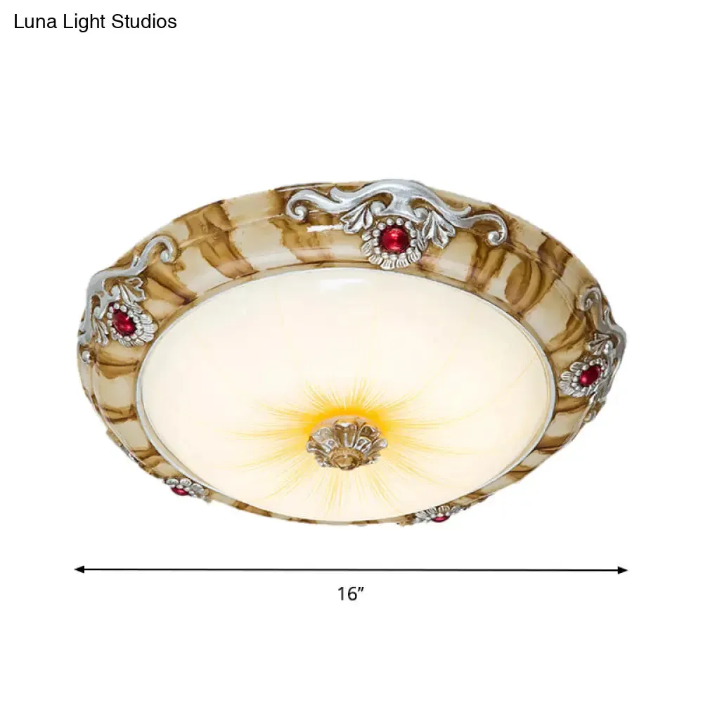 LED Flush Mount Countryside Glass Ceiling Lamp in Brown - 14"/16"/19.5" Width for Bedroom