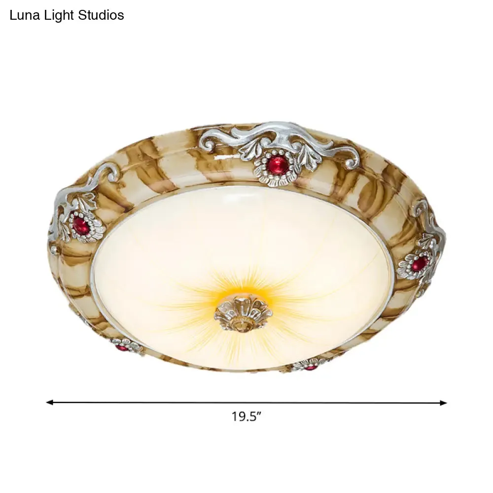 LED Flush Mount Countryside Glass Ceiling Lamp in Brown - 14"/16"/19.5" Width for Bedroom