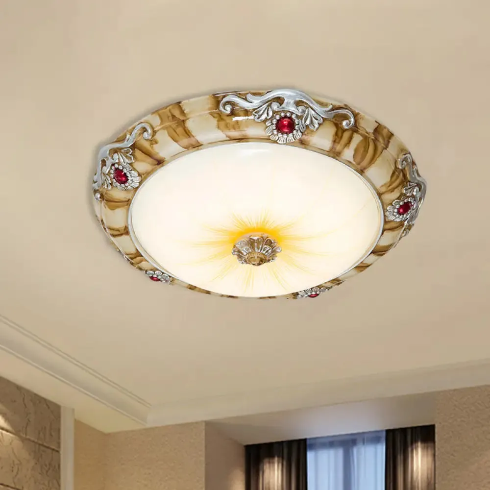 LED Flush Mount Countryside Glass Ceiling Lamp in Brown - 14"/16"/19.5" Width for Bedroom