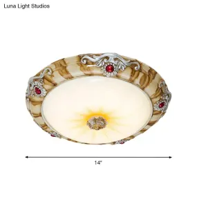 LED Flush Mount Countryside Glass Ceiling Lamp in Brown - 14"/16"/19.5" Width for Bedroom