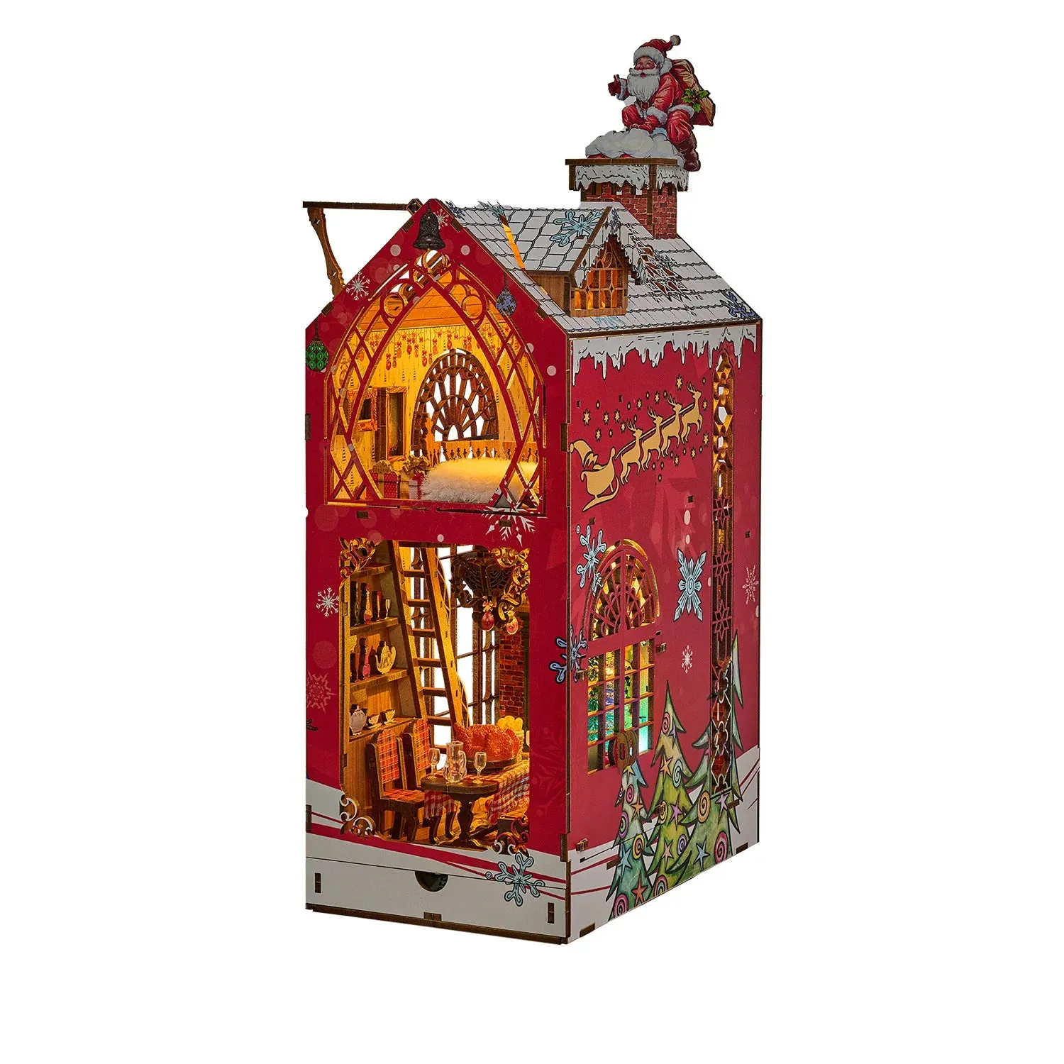 Merry Christmas: Festive Diorama Eco-Friendly Wood LED Book Nook Kit
