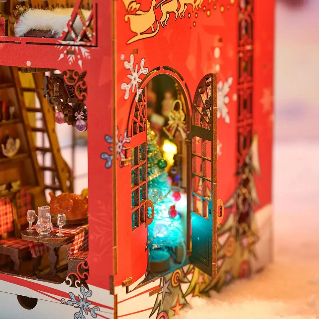 Merry Christmas: Festive Diorama Eco-Friendly Wood LED Book Nook Kit