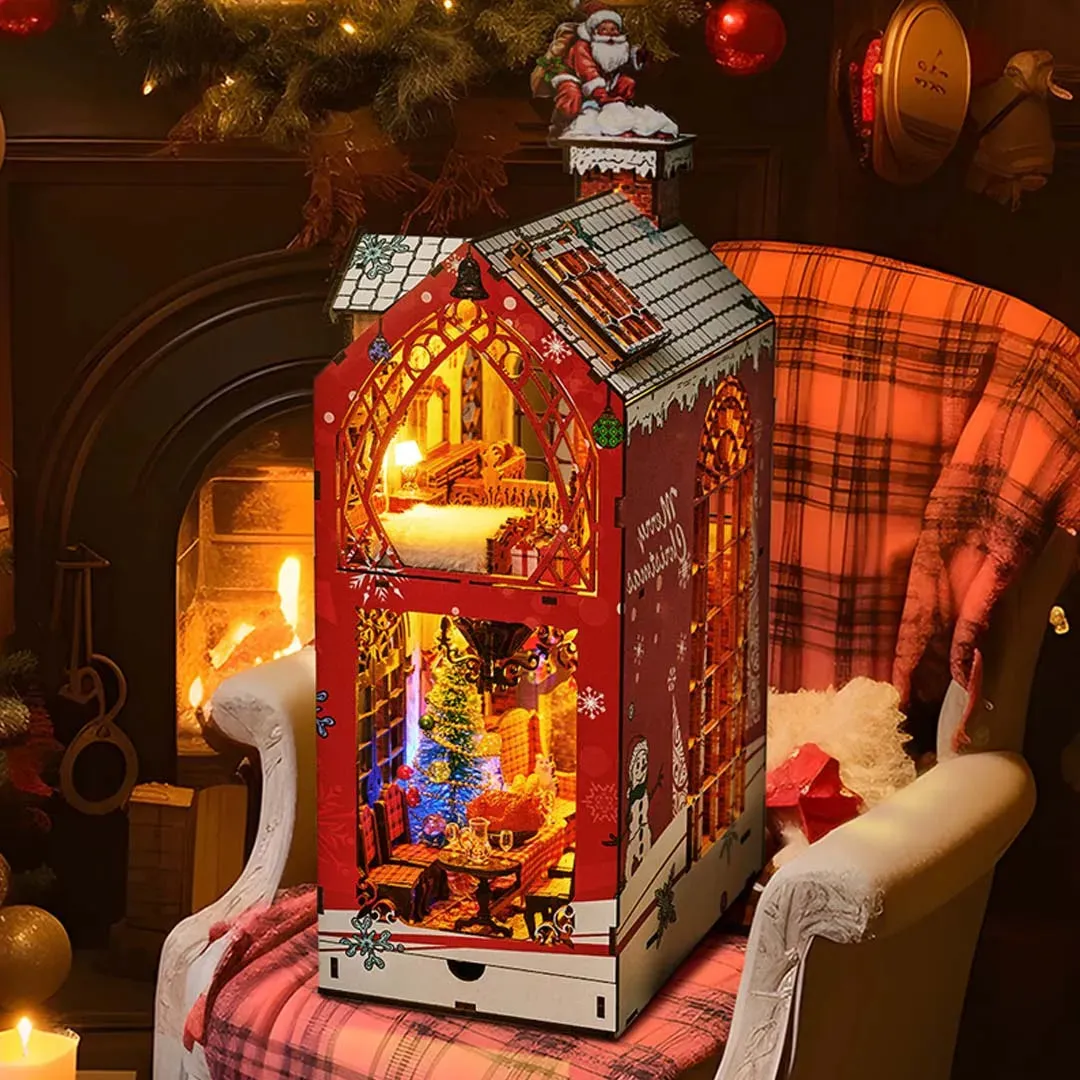 Merry Christmas: Festive Diorama Eco-Friendly Wood LED Book Nook Kit