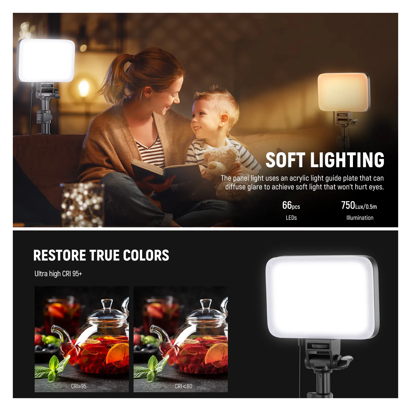 NEEWER BP66 Basic 2 Pack Bi Color Video Light Panel Lighting Kit