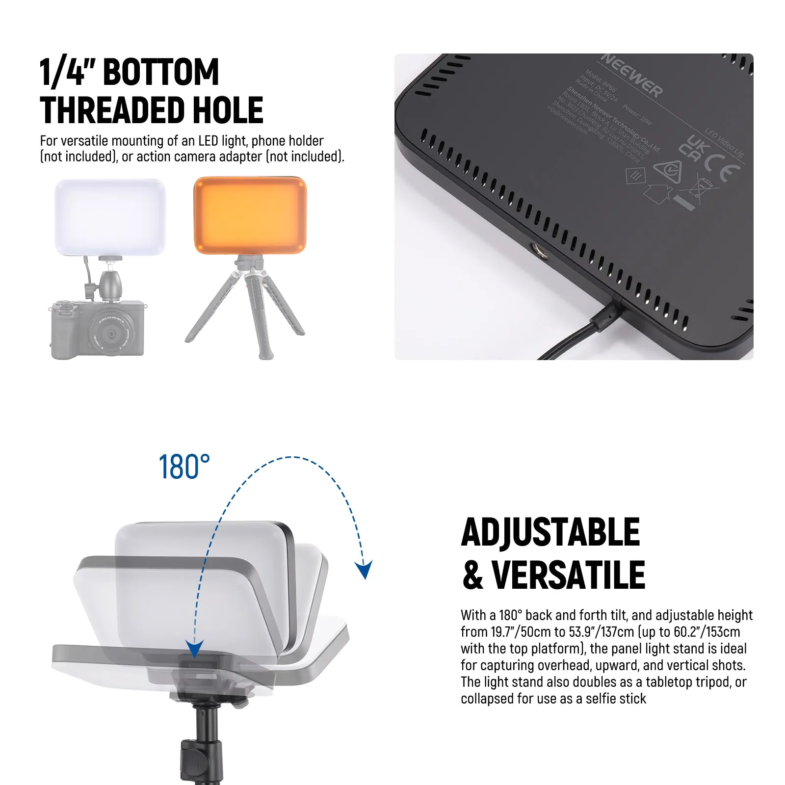 NEEWER BP66 Basic 2 Pack Bi Color Video Light Panel Lighting Kit