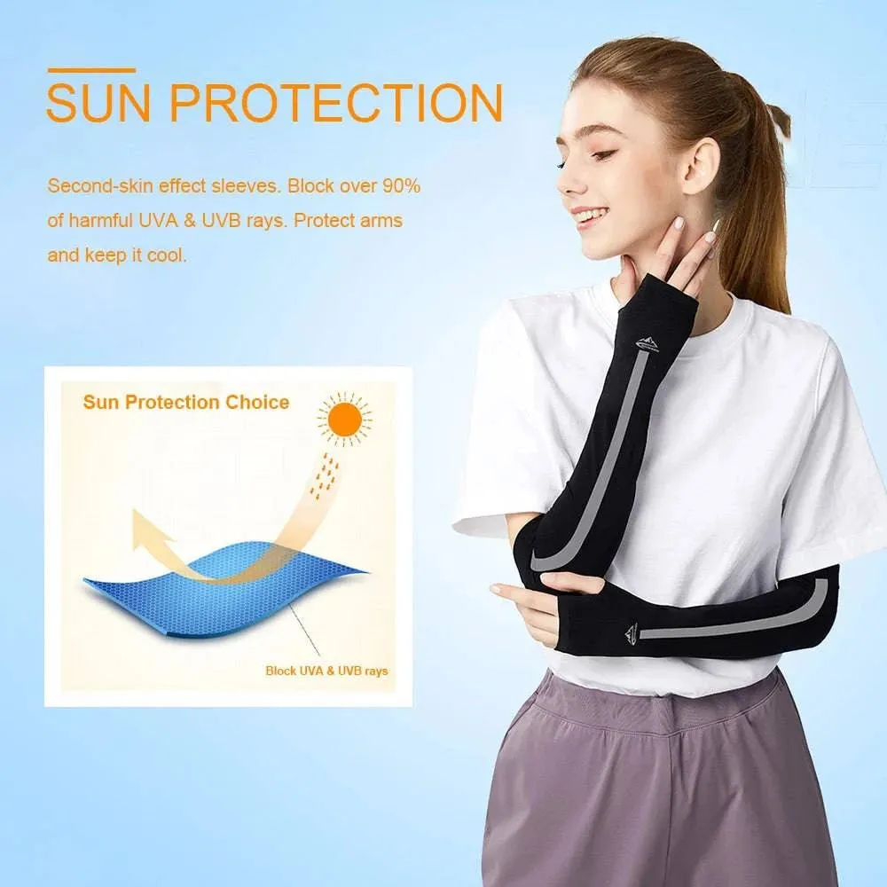 Outdoor Arm Sleeves UV Sun Protective Gloved Cooling Sleeves for Hiking Cycling Climbing Fishing Driving Sports Traveling