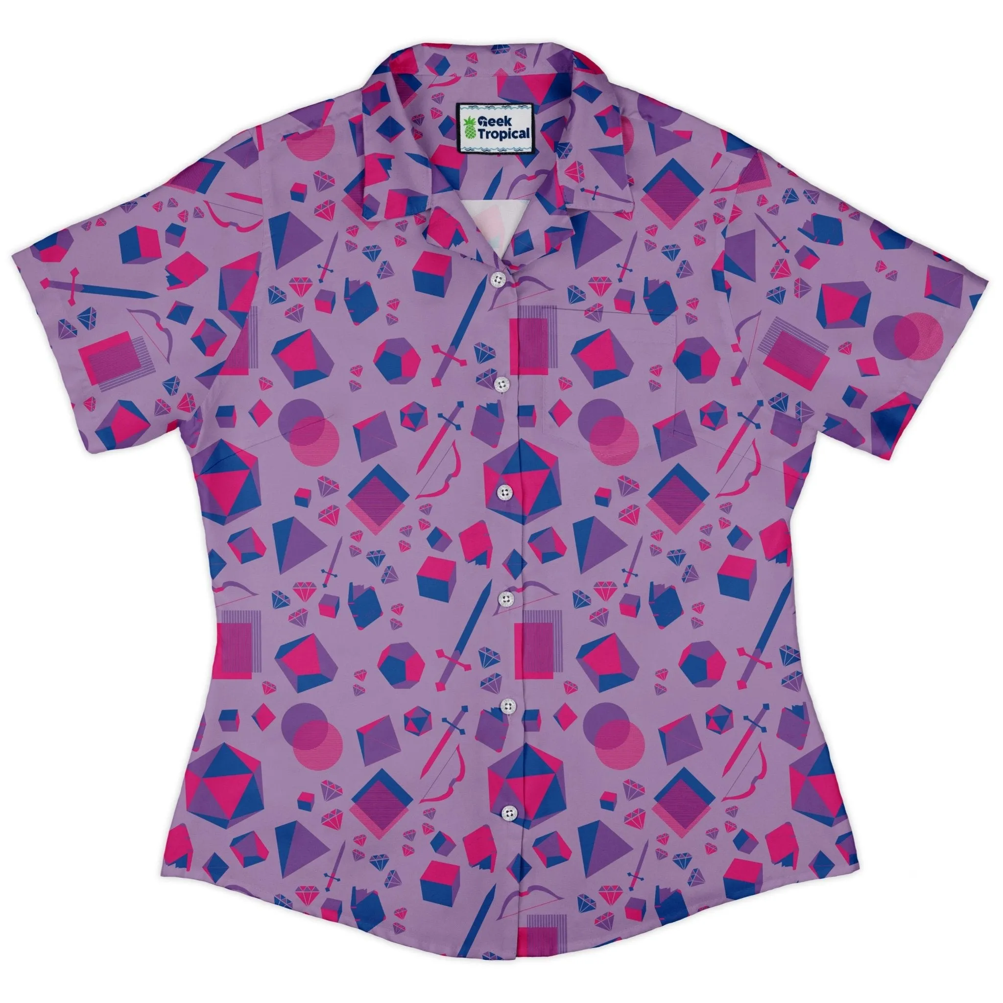 Pink Blue and Bisexual Colors Tabletop RPG Items Dnd Curvy Button Up Shirt