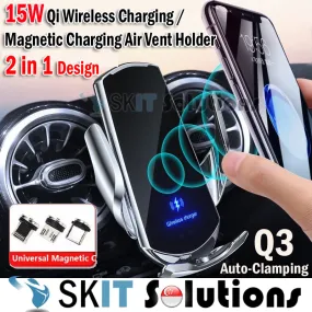 Q3 15W Qi Wireless Charging / Magnetic Charging Car Fast Charger Auto-Clamping Air Vent Phone Mount Aircon Holder Stand