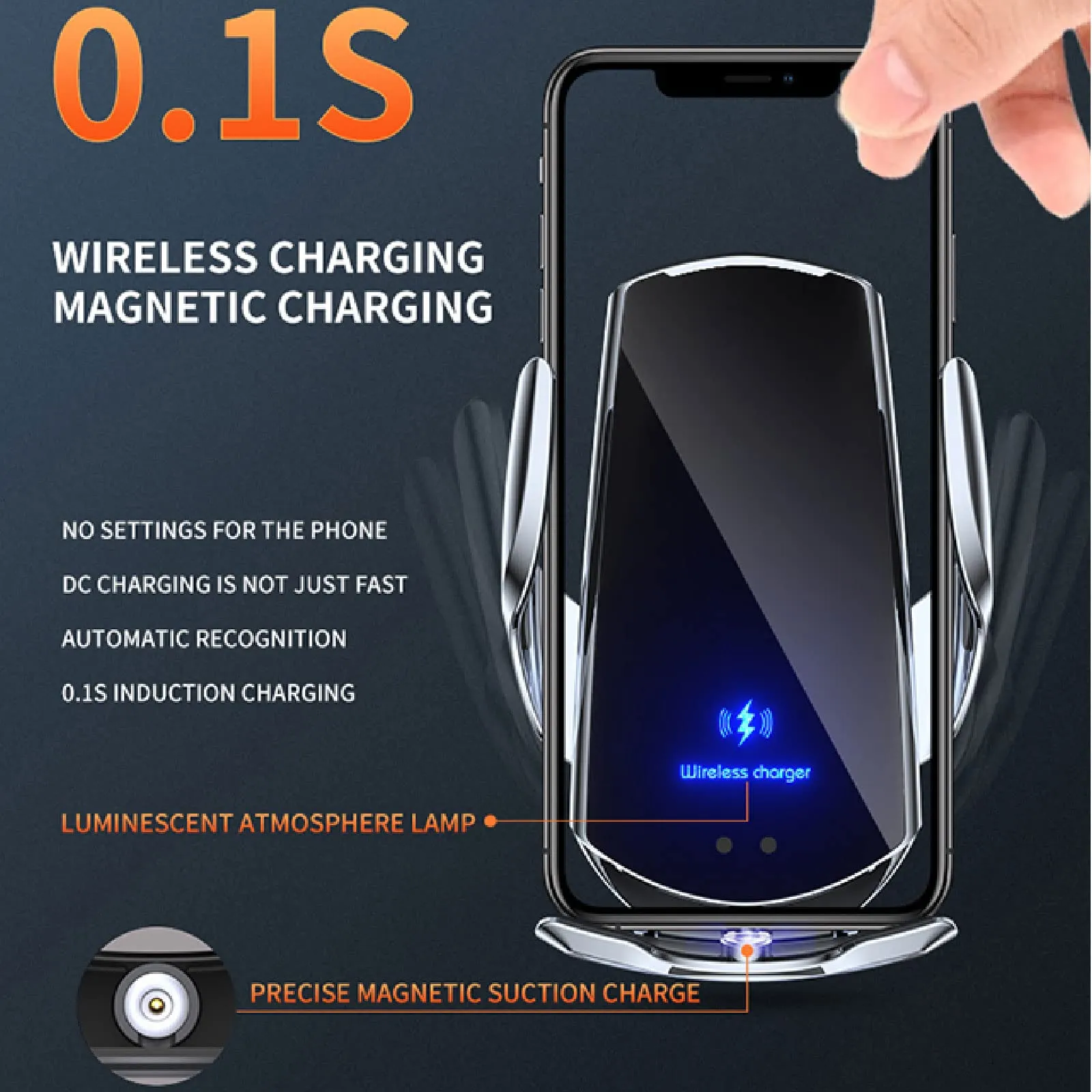 Q3 15W Qi Wireless Charging / Magnetic Charging Car Fast Charger Auto-Clamping Air Vent Phone Mount Aircon Holder Stand