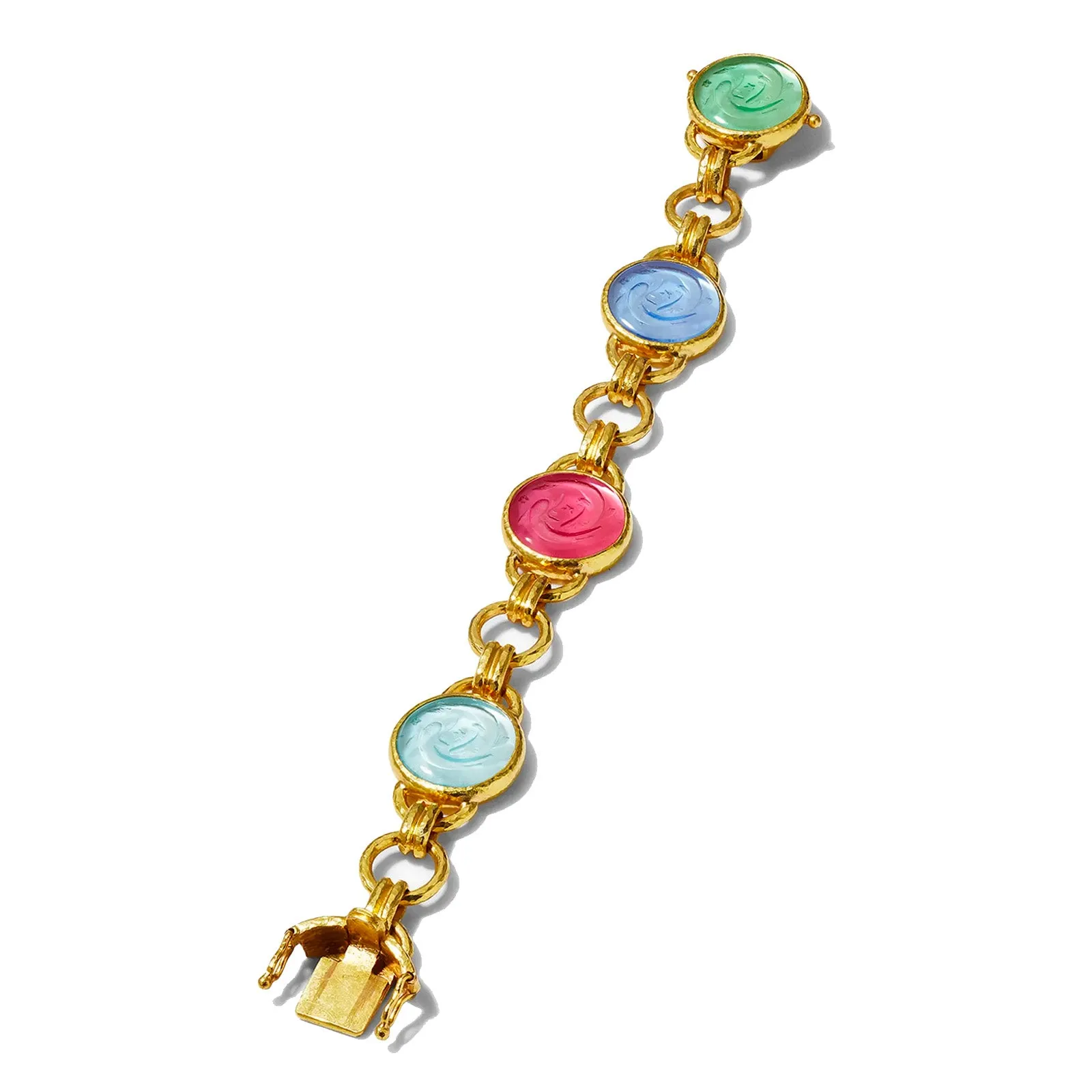 "Dolphin Twins" Pastel Venetian Glass Intaglio Link Bracelet