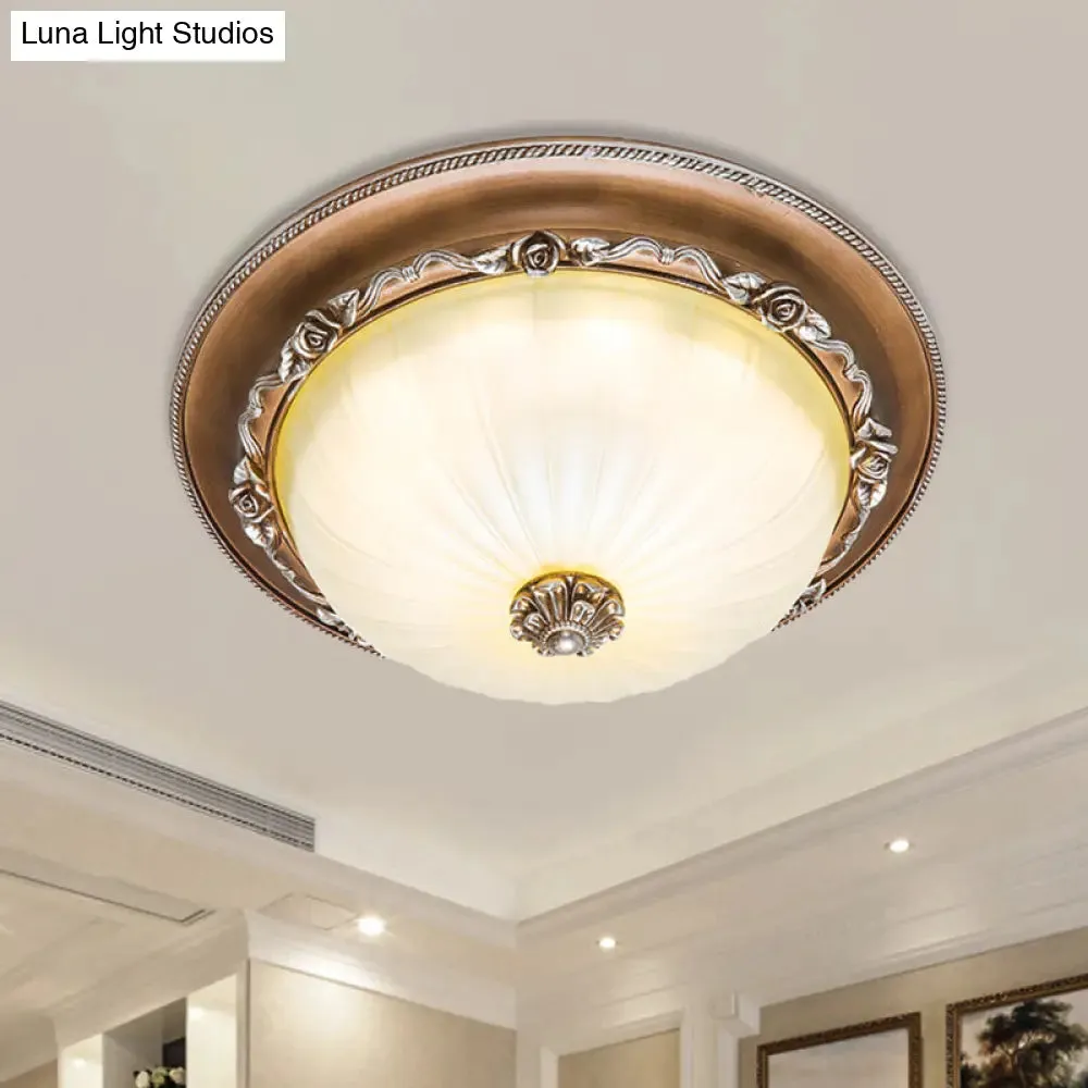 Ribbed Glass Brown Flush Ceiling Light with Domed Shade - LED Farmhouse Flushmount Lamp (14"/16"/19.5" Wide)