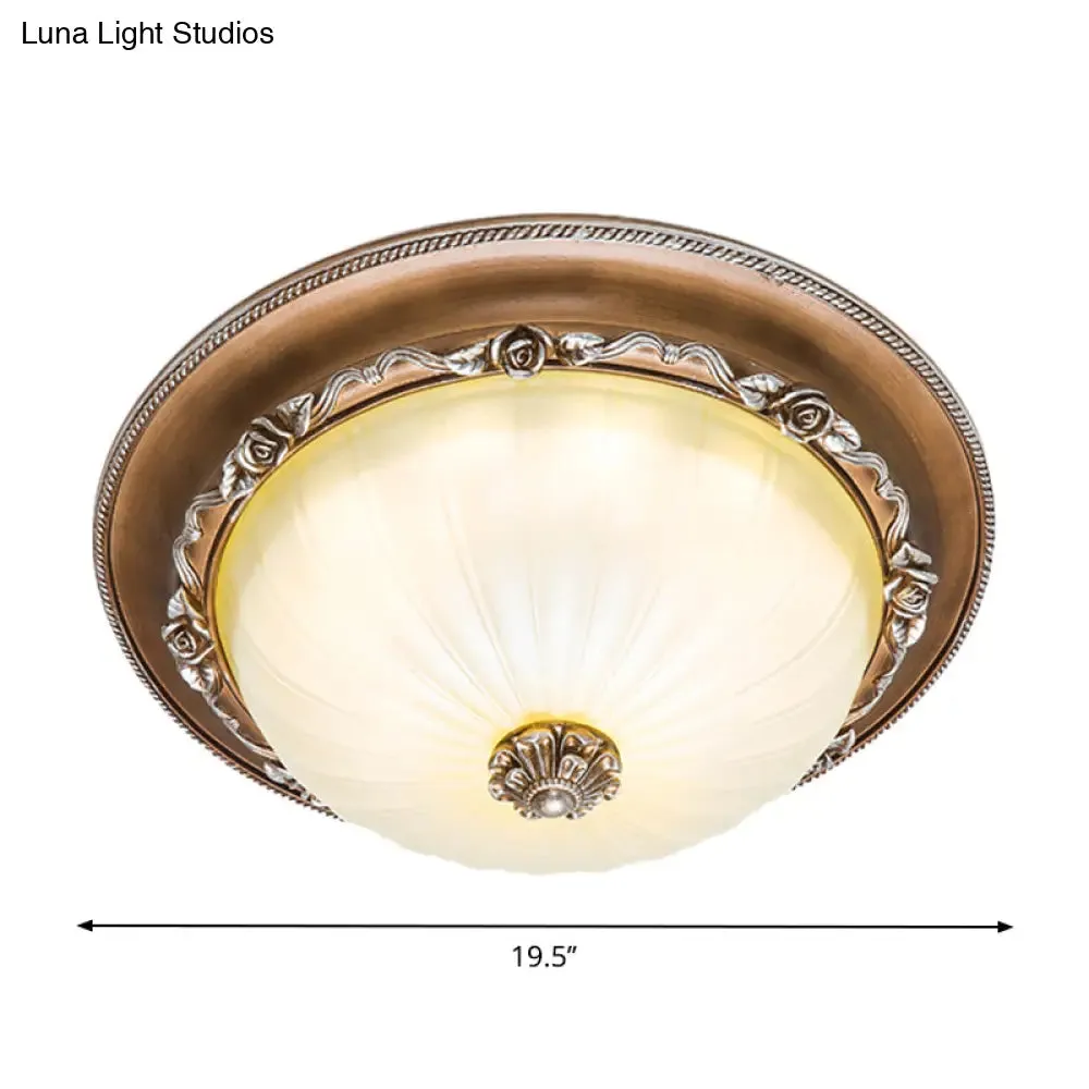 Ribbed Glass Brown Flush Ceiling Light with Domed Shade - LED Farmhouse Flushmount Lamp (14"/16"/19.5" Wide)