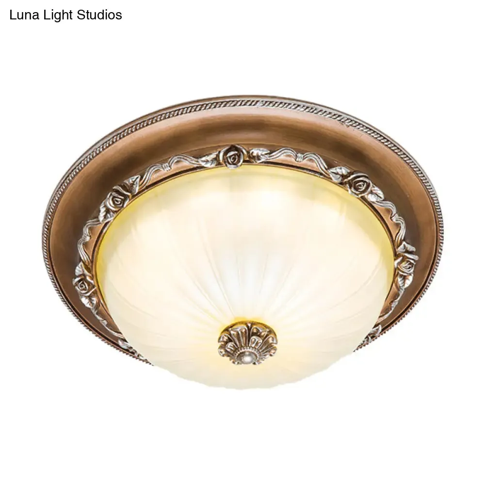 Ribbed Glass Brown Flush Ceiling Light with Domed Shade - LED Farmhouse Flushmount Lamp (14"/16"/19.5" Wide)