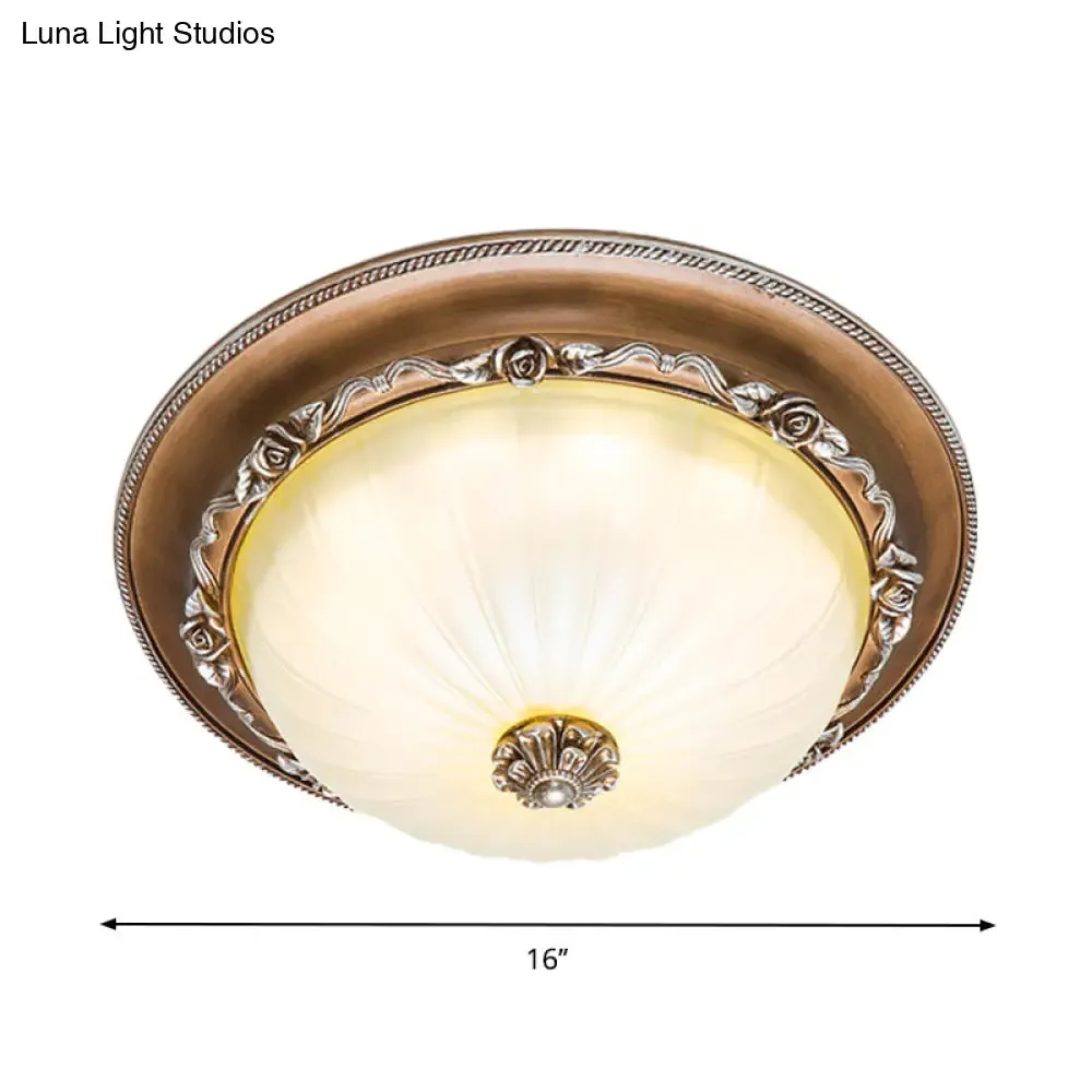 Ribbed Glass Brown Flush Ceiling Light with Domed Shade - LED Farmhouse Flushmount Lamp (14"/16"/19.5" Wide)