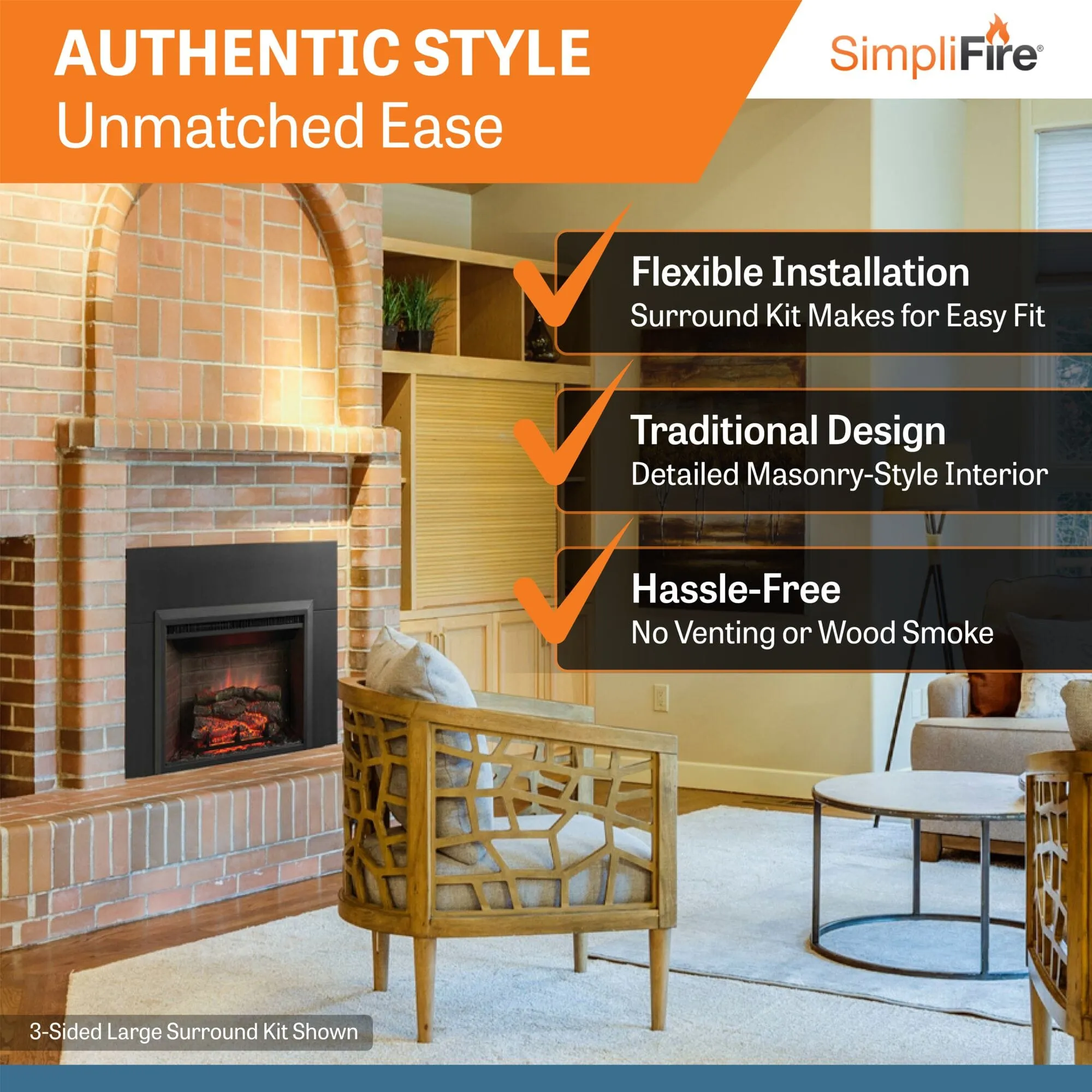 SimpliFire 32-In Built-In Electric Fireplace Insert with Large Surround Trim