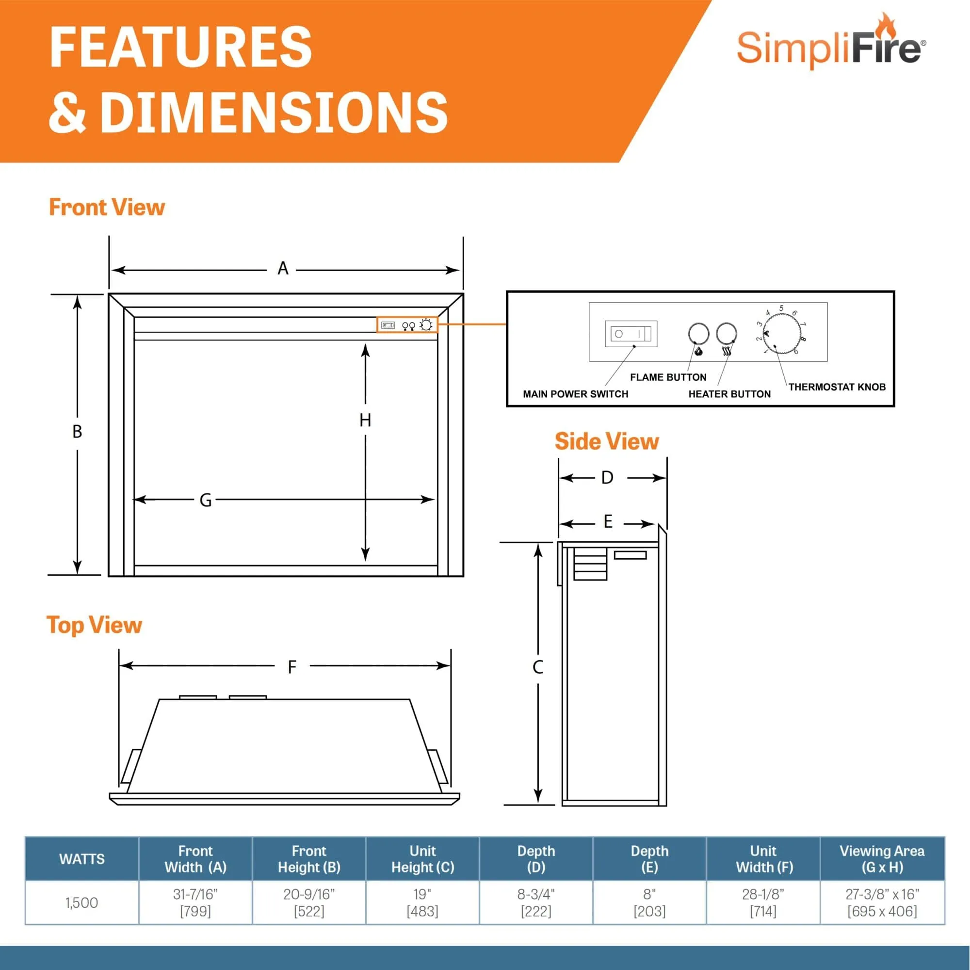 SimpliFire 32-In Built-In Electric Fireplace Insert with Large Surround Trim