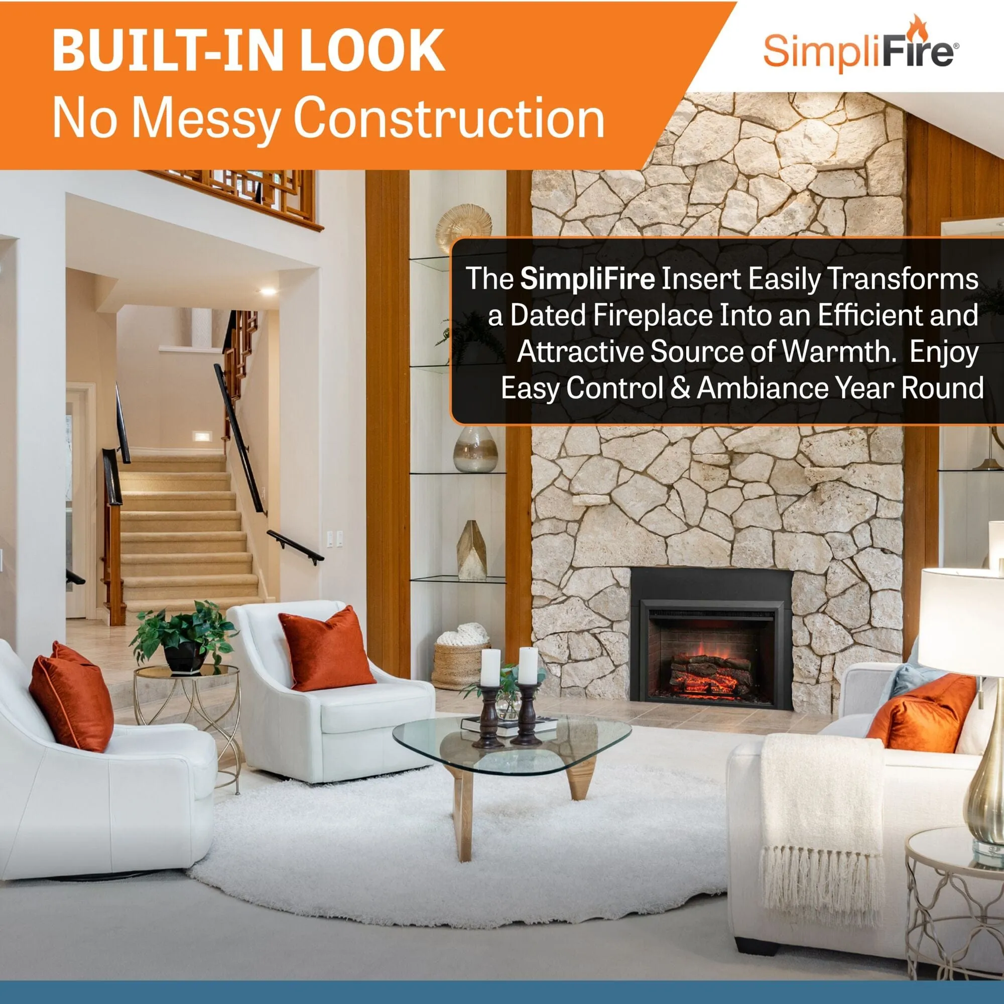 SimpliFire 32-In Built-In Electric Fireplace Insert with Large Surround Trim