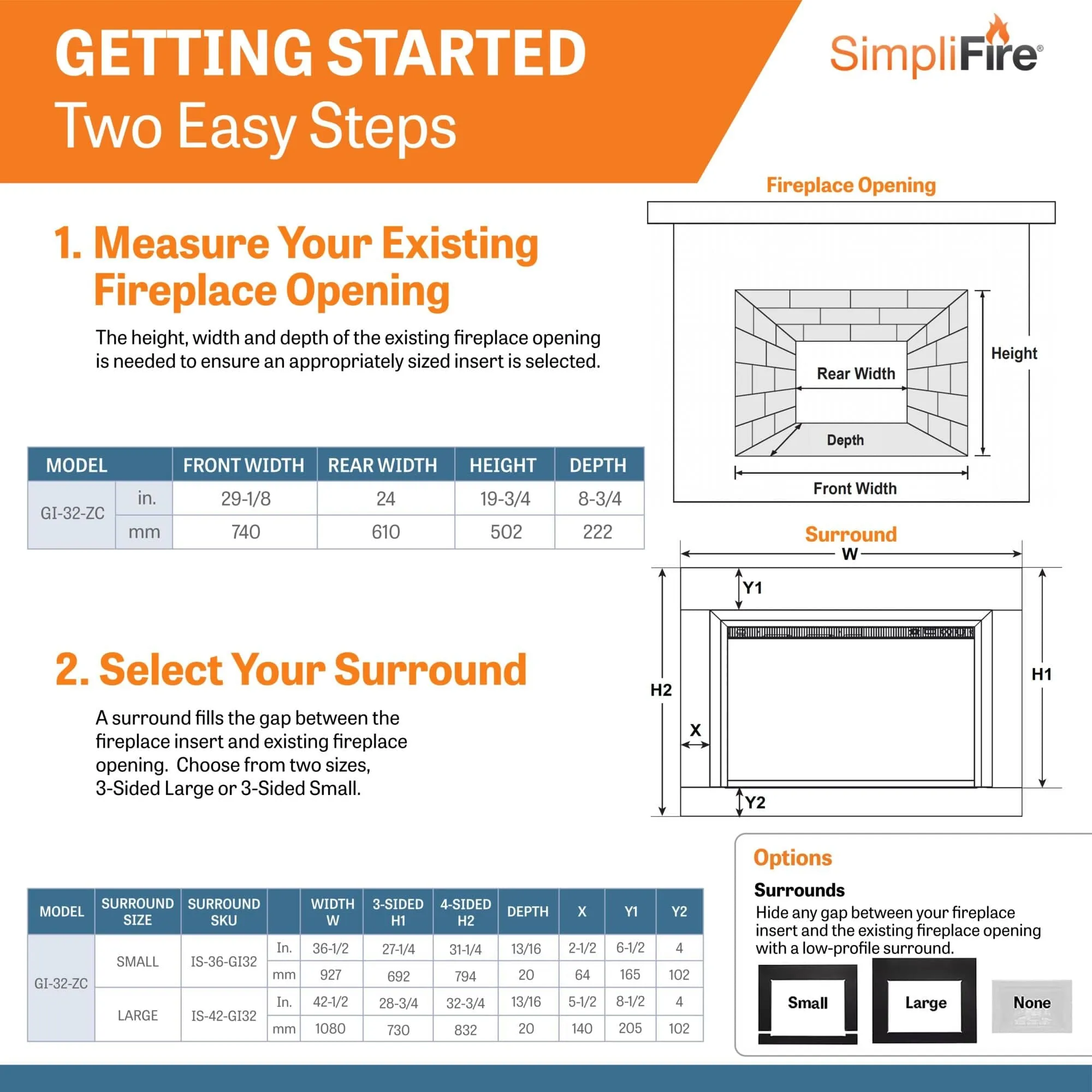 SimpliFire 32-In Built-In Electric Fireplace Insert with Large Surround Trim