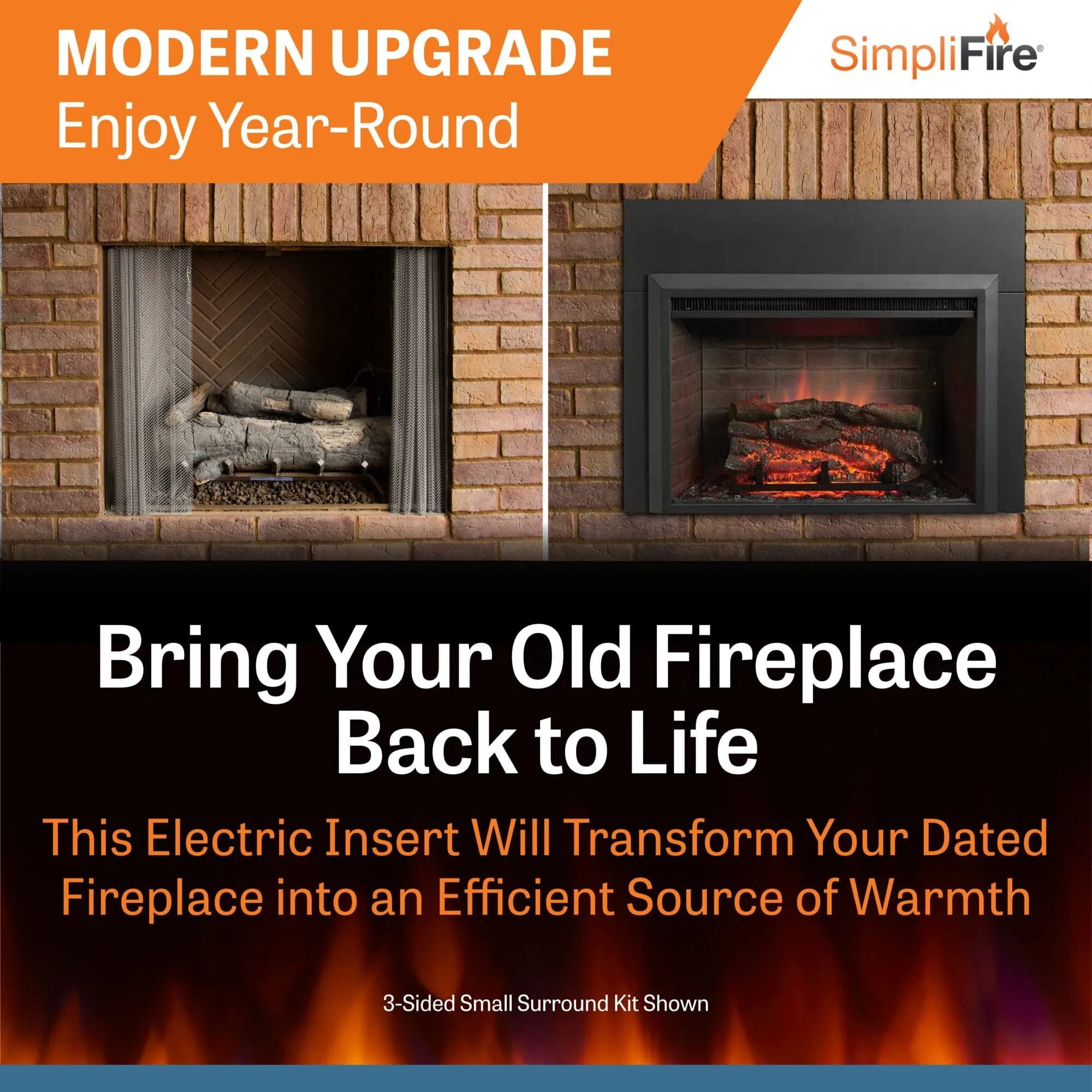 SimpliFire 32-In Built-In Electric Fireplace Insert with Large Surround Trim