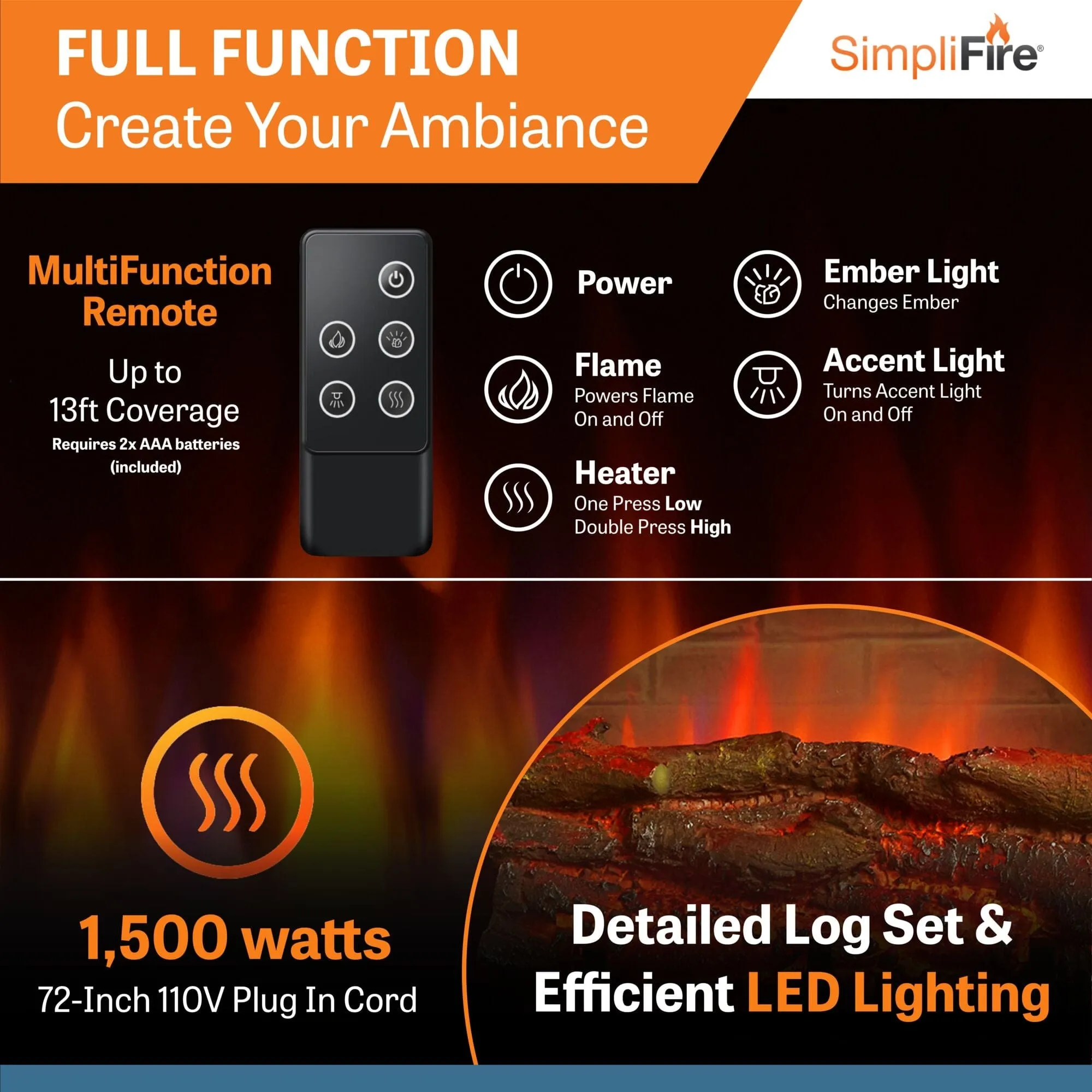 SimpliFire 32-In Built-In Electric Fireplace Insert with Large Surround Trim