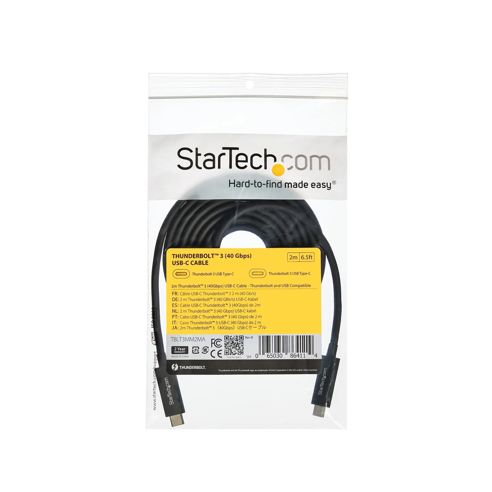 Startech.com 6ft, 2m Thunderbolt 3 Cable with 100W Power Delivery, 40Gbps