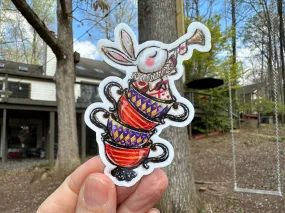 Sticker 43N Alice in Wonderland White Rabbit in Tea Cups