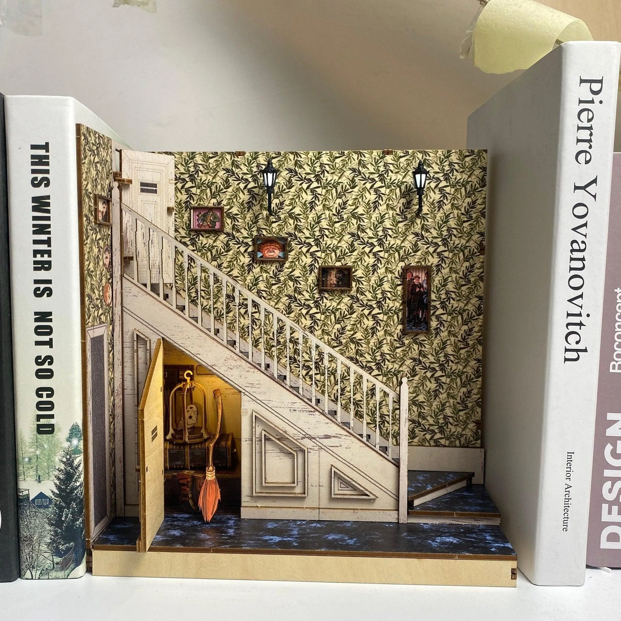 The Cupboard Under Stairs Book Nook - DIY Book Nook Kits - Wizard Alley Book Nooks Magic Alley Book Shelf Insert Book Scenery with LED