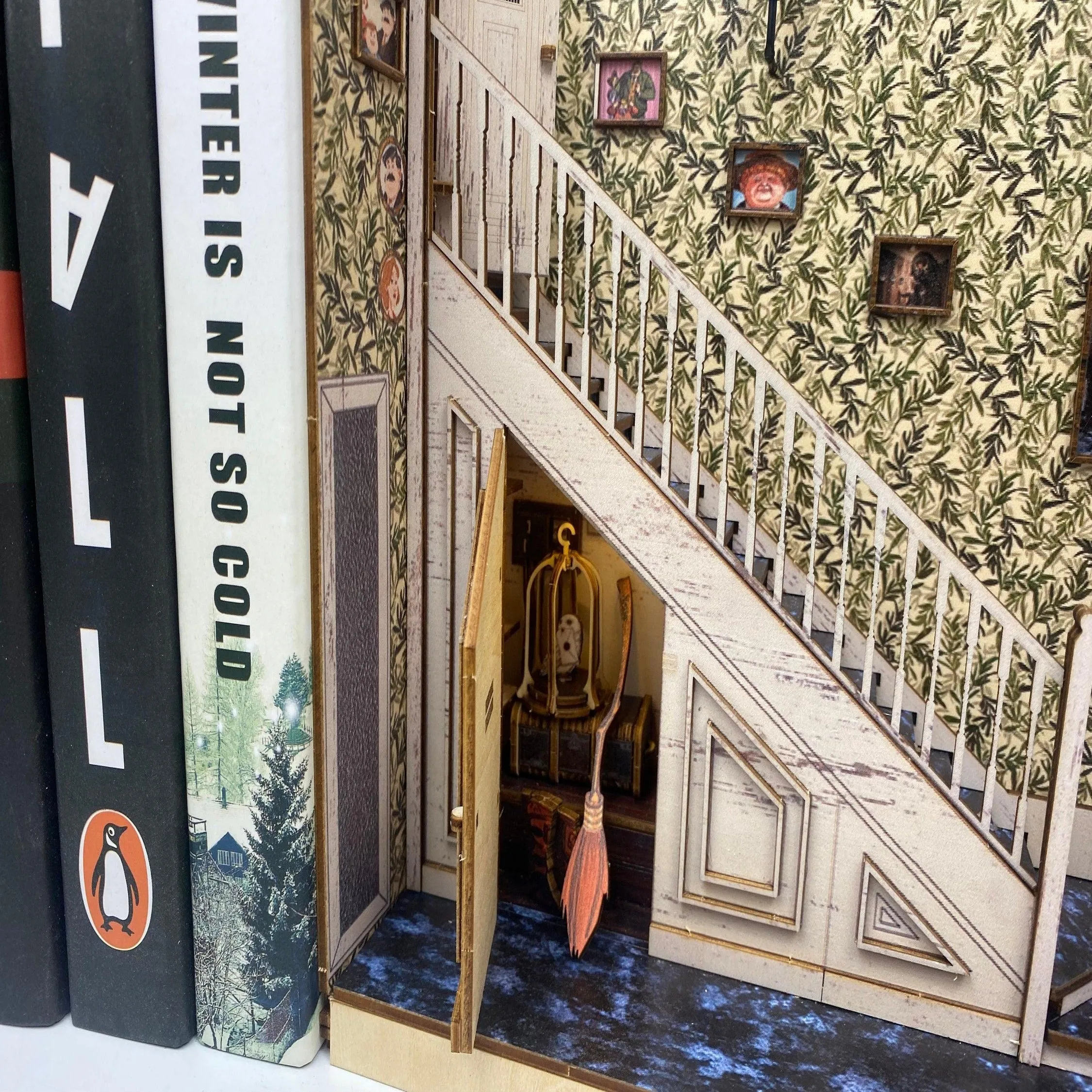 The Cupboard Under Stairs Book Nook - DIY Book Nook Kits - Wizard Alley Book Nooks Magic Alley Book Shelf Insert Book Scenery with LED