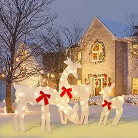 Tinsel Reindeer Family Lighted 2D Deer Christmas Decor, with Clear 60 Count Lights, Light Up Buck, Doe and Fawn Indoor or Outdoor Yard Lawn Festive Holiday Decoration - 3 Pack
