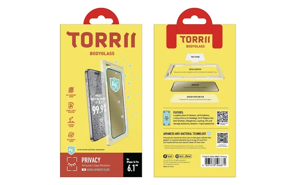 TORRII BODYGLASS for iPhone 14 Pro (6.1”) Anti-bacterial Coating