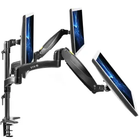 Triple Monitor Desk Mount (2 Pneumatic Arms   1 Fixed)