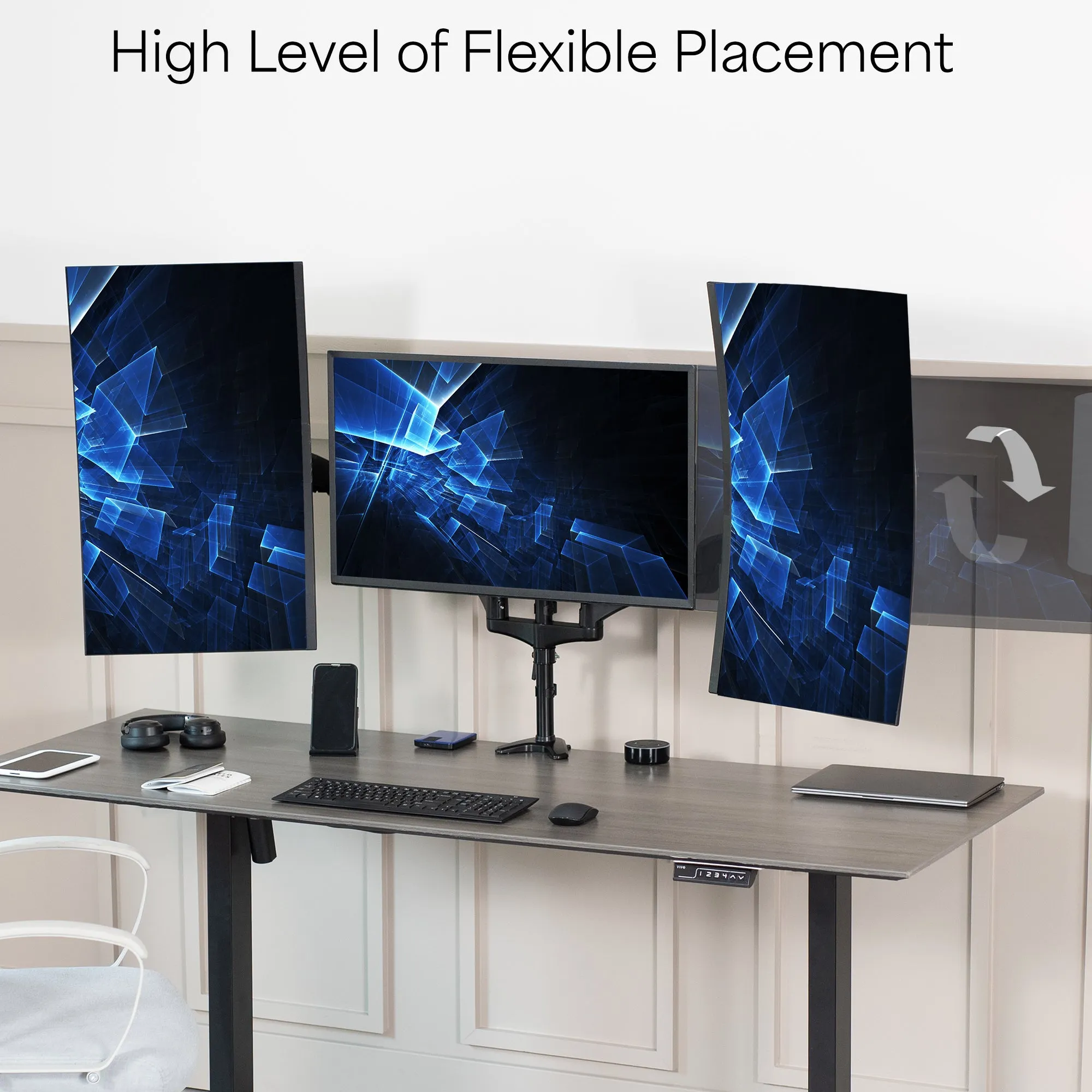 Triple Monitor Desk Mount (2 Pneumatic Arms   1 Fixed)