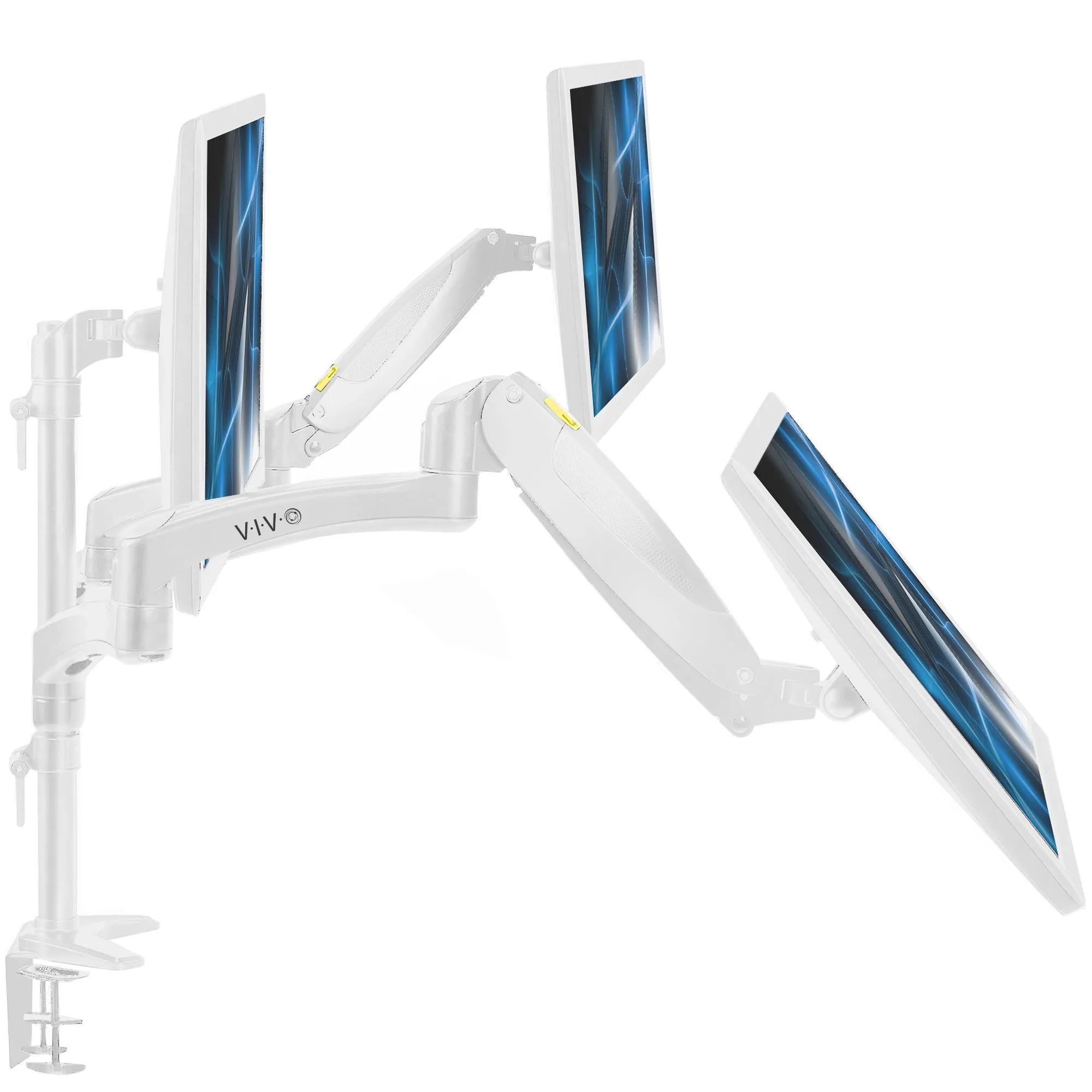 Triple Monitor Desk Mount (2 Pneumatic Arms   1 Fixed)