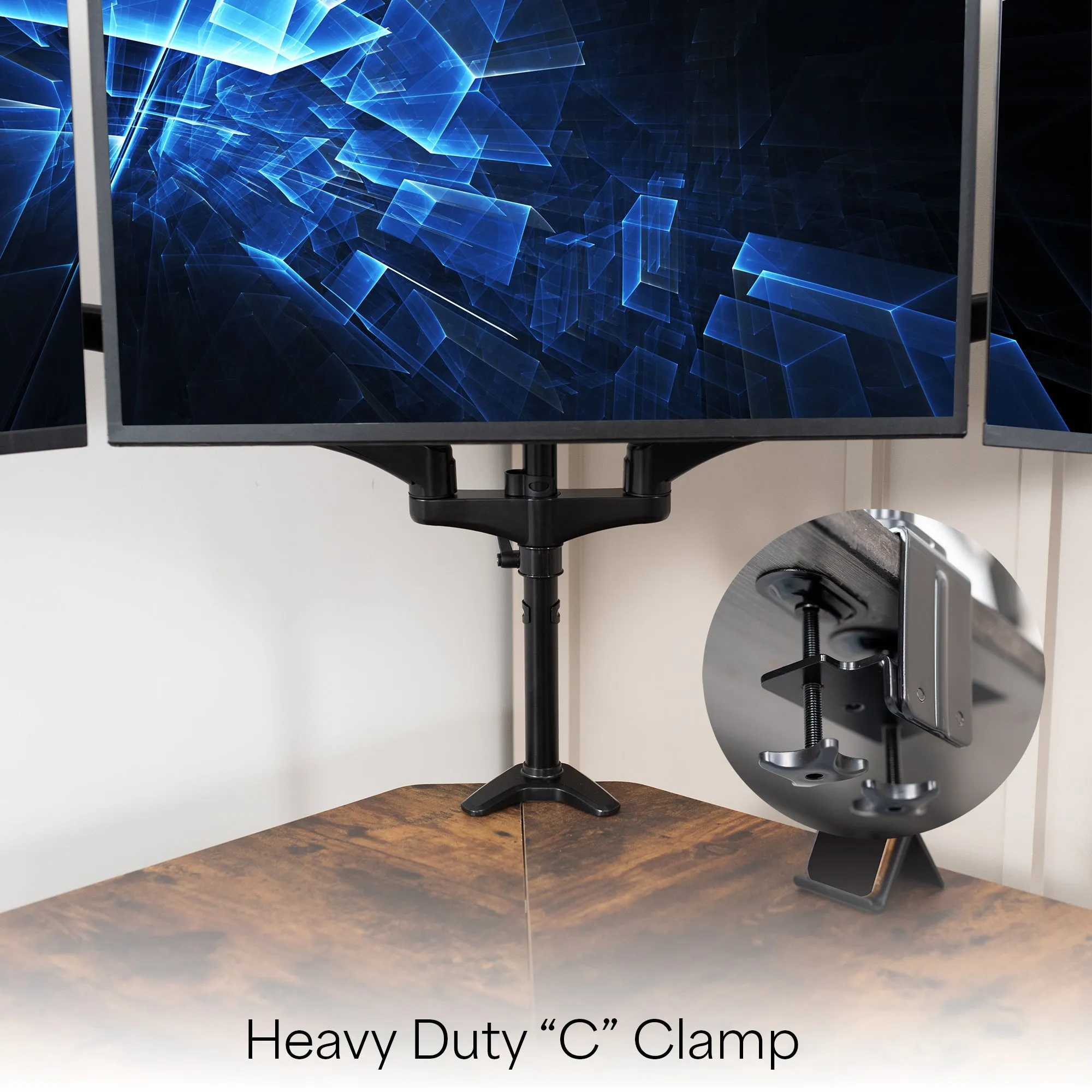 Triple Monitor Desk Mount (2 Pneumatic Arms   1 Fixed)