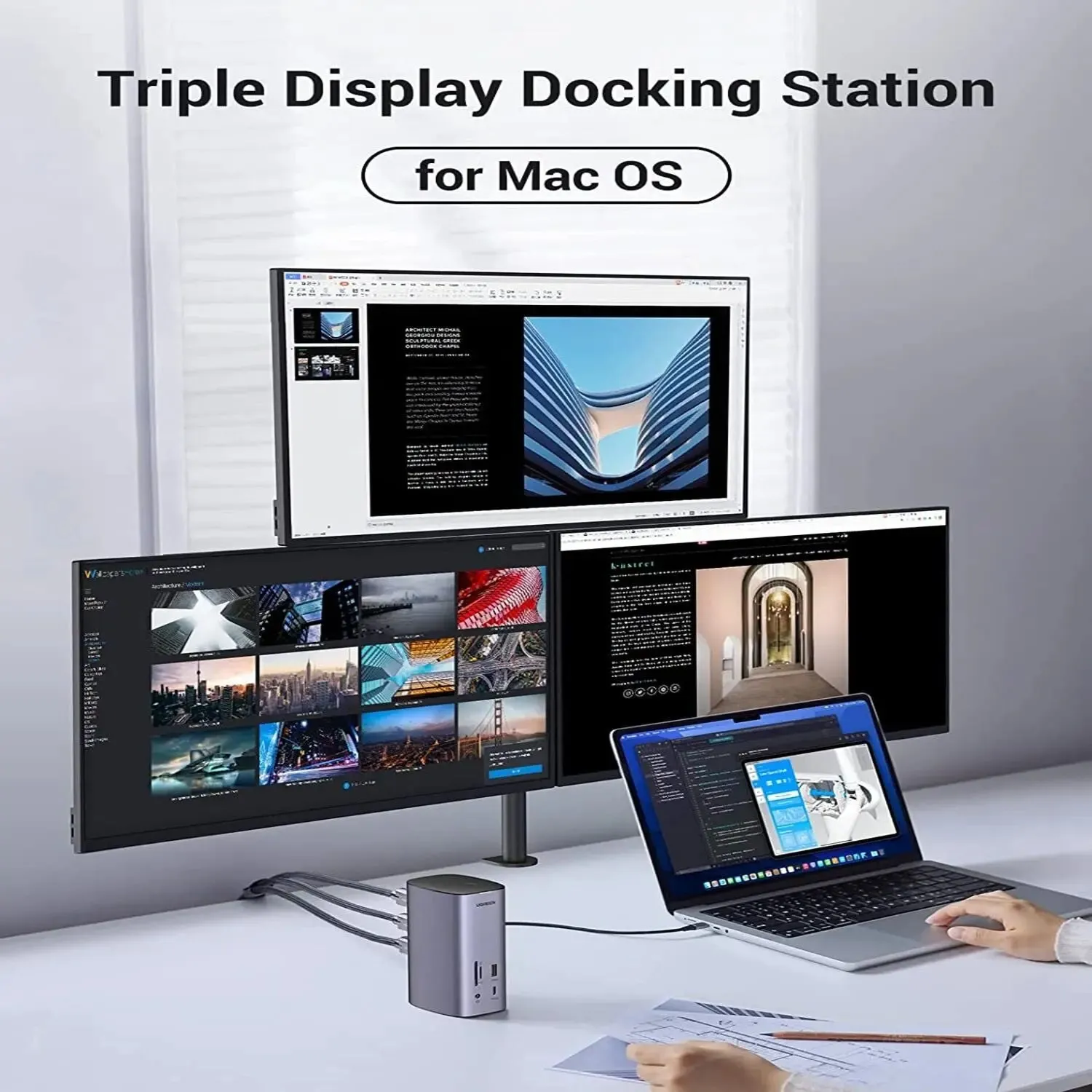 UGREEN 90325 12 In 1 USB C Triple Display Multifunction Docking Station(Gray)