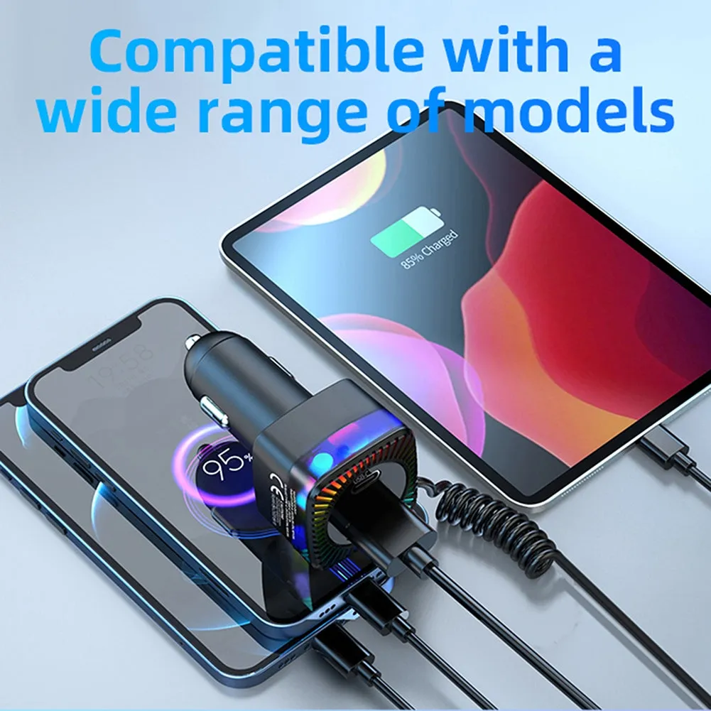 USB C Car Charger With 100W Type C Coiled Cable FM Transmitter