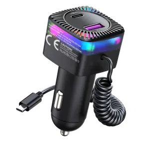 USB C Car Charger With 100W Type C Coiled Cable FM Transmitter