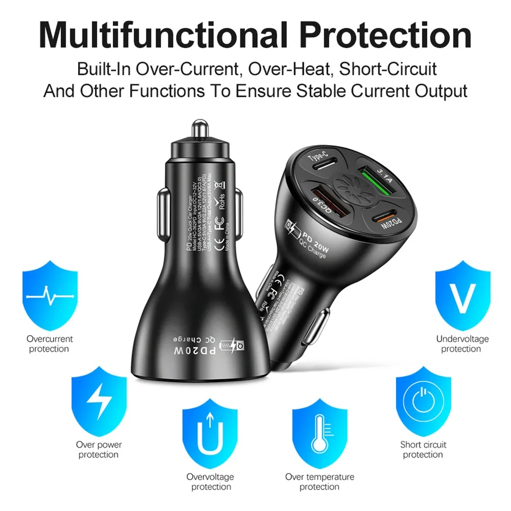 Usb Car Charger Fast Charging Adapter 20w Pd Qc3.0 Type 3.1a 2usb