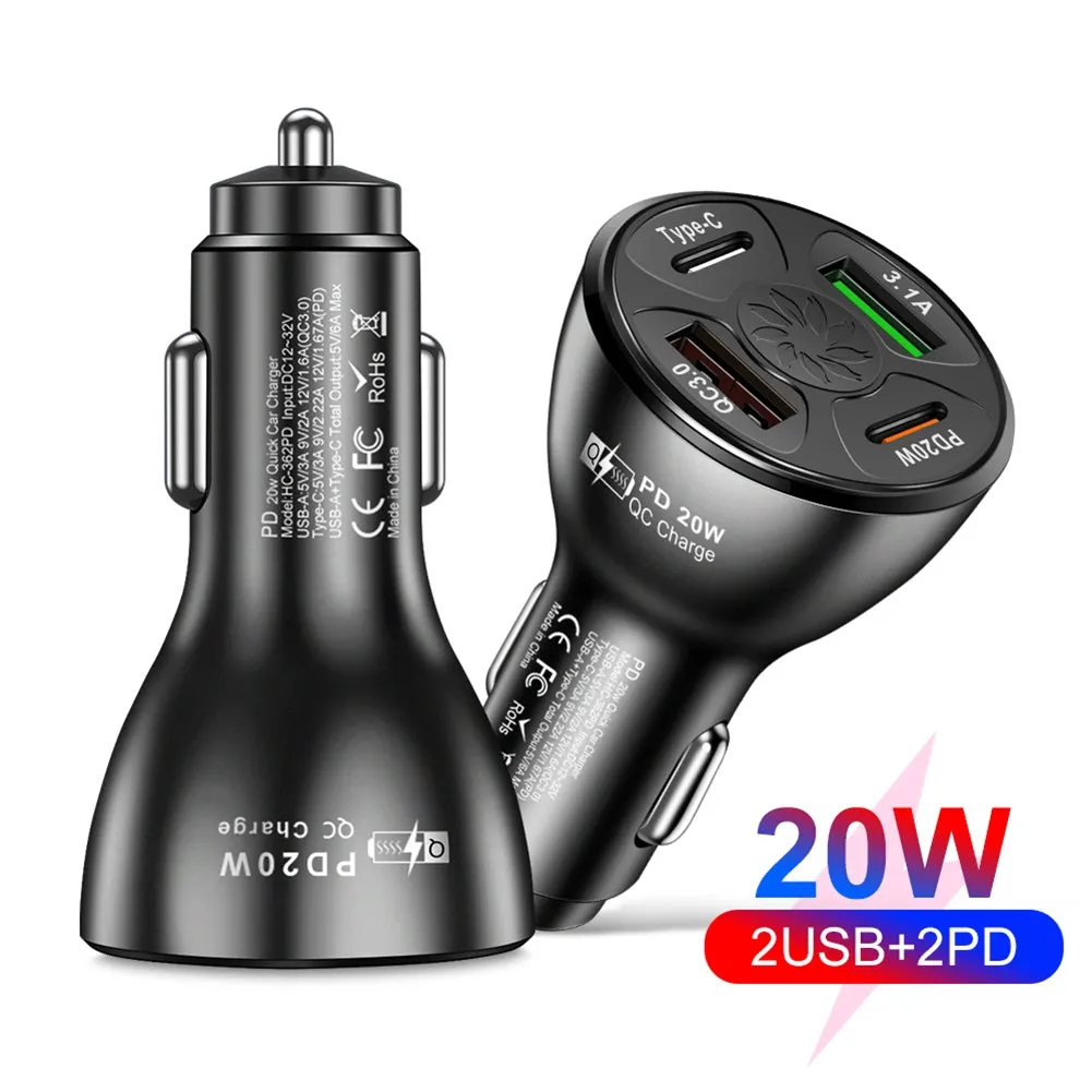 Usb Car Charger Fast Charging Adapter 20w Pd Qc3.0 Type 3.1a 2usb