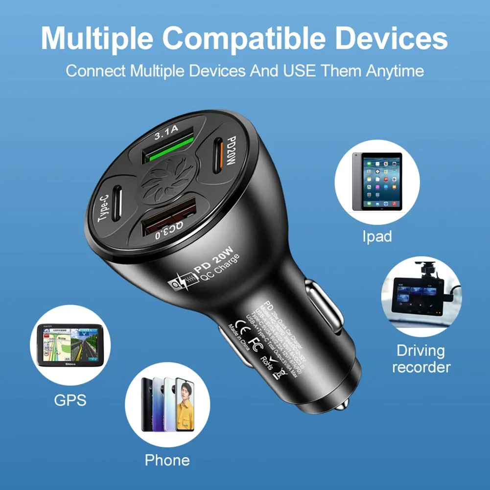 Usb Car Charger Fast Charging Adapter 20w Pd Qc3.0 Type 3.1a 2usb