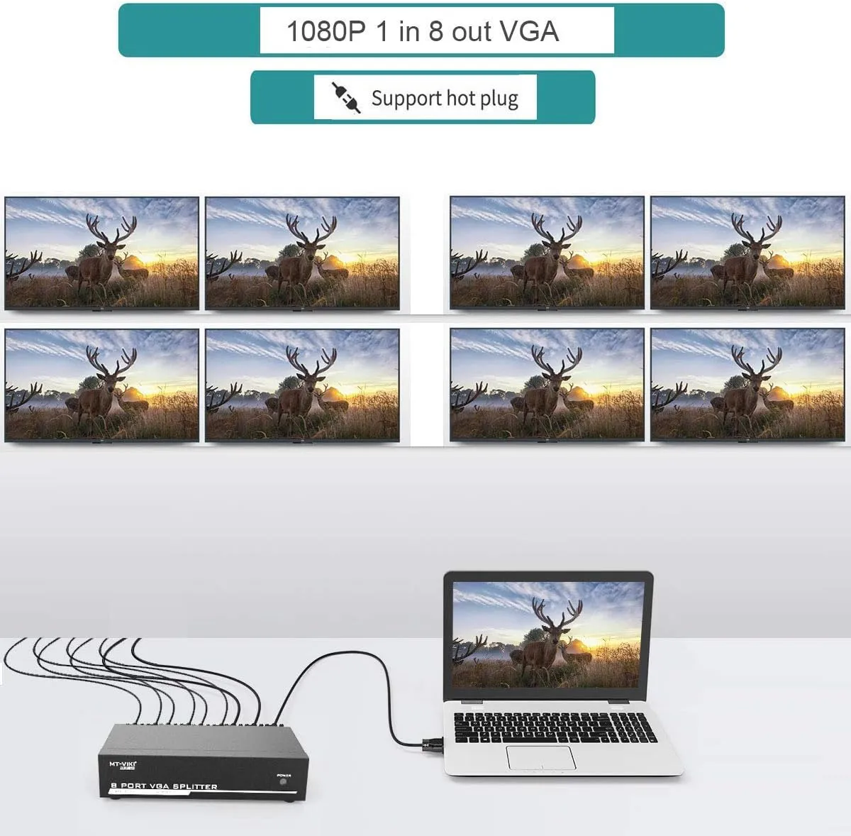 Vga 1 Port To 8 Port High Quality Video Vga Splitter Se-L36-8