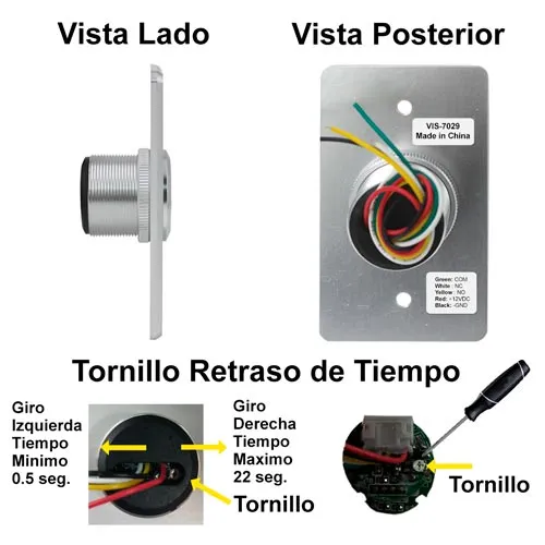 Visionis VIS-7029 - Indoor Stainless Steel No Touch Infrared Request to Exit Button with Time Delay Mid Size NO, COM and NC Outputs