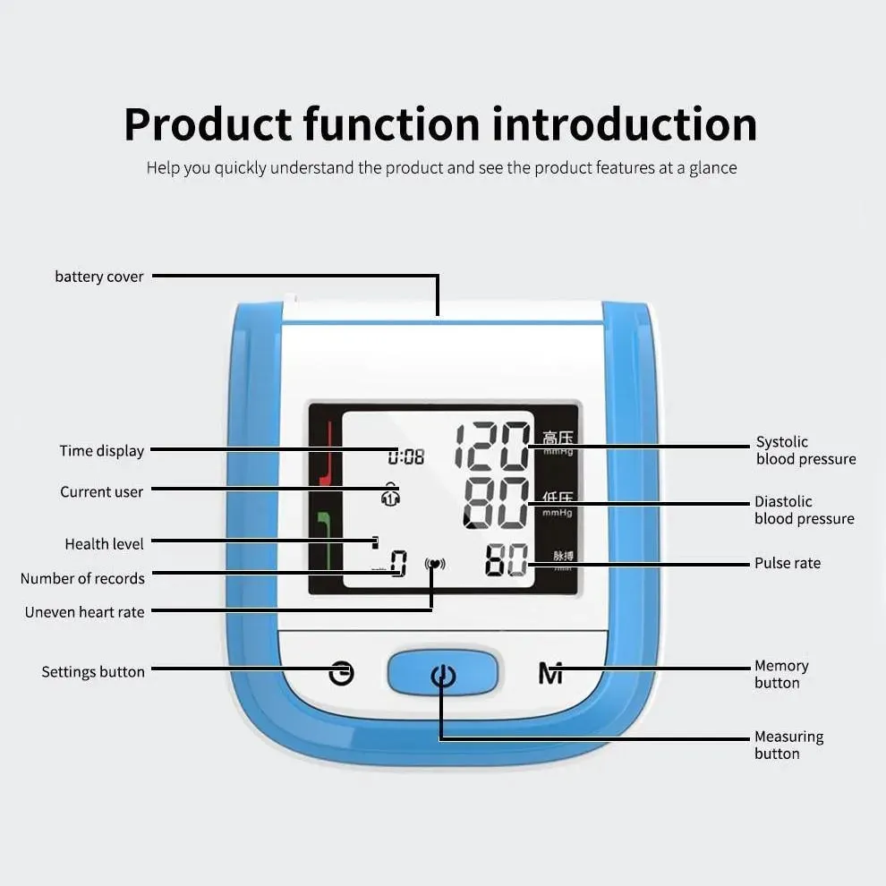 YK-BPW1 Digital LCD Wrist Blood Pressure & Pulse Rate Monitor Arrhythmia